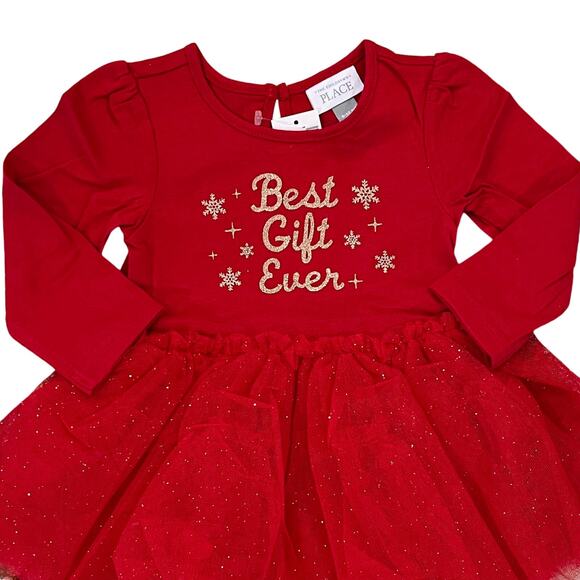 **NWT Children's Place Red W/Glitter "Best Gift Ever" Christmas Tutu Dress -6-9M - Picture 2 of 10